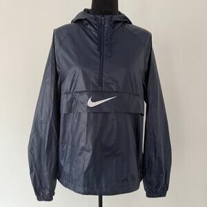 NIKE Swoosh Packable Kangaroo Windbreaker Jacket Navy Blue Size Large